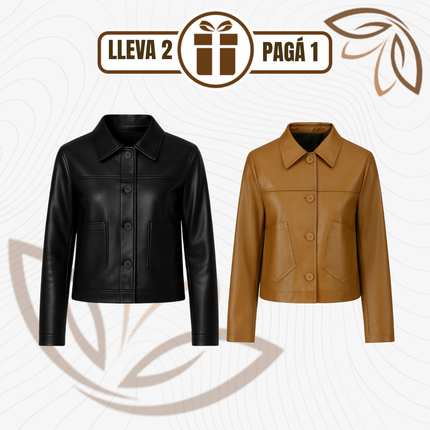 [Llevá 2 Pagá 1] Campera Femenina Luara de Cuero Legítimo con Bolsillos Laterales (¡Textura suave y diseño retro!)