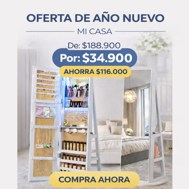 Espejo con Repisa y Porta Joyas 170x70cm