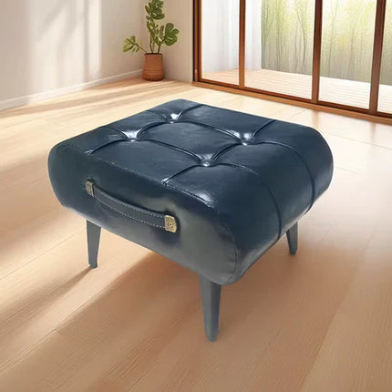 [Llevá 2 Pagá 1] Banqueta de Cuero Legítimo Acolchonada con Patas de Madera y Asa Lateral