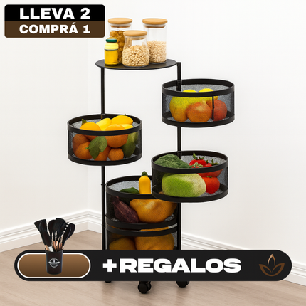 [Comprá 1 Llevá 2] Frutera Articulada de Acero Inoxidable Giratoria de 3/4/5 Niveles +REGALO: Kit de Utensilios de Cocina