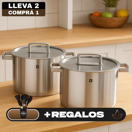 [Llevá 2 Pagá 1] Olla Cocina Real en Acero Inoxidable Premium Antiadherente con Revestimiento Triplo + REGALO: Kit de Utensilios de Cocina
