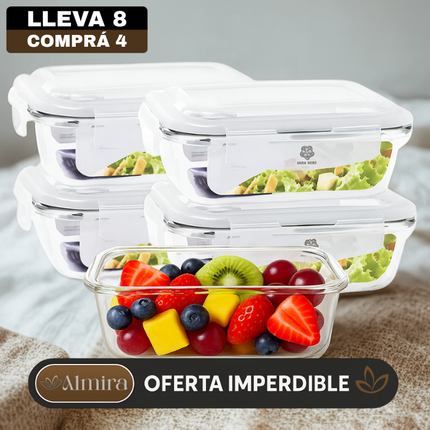 [Pagás 4, Te Llevás 8] Set de Recipientes Herméticos de Vidrio Templado